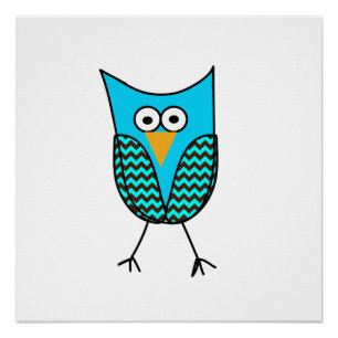 Blue owl cartoon poster