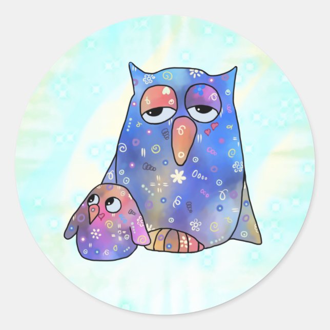Blue owl classic round sticker (Front)