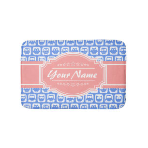 Blue Owl Coral Personalised Name Bath Mat