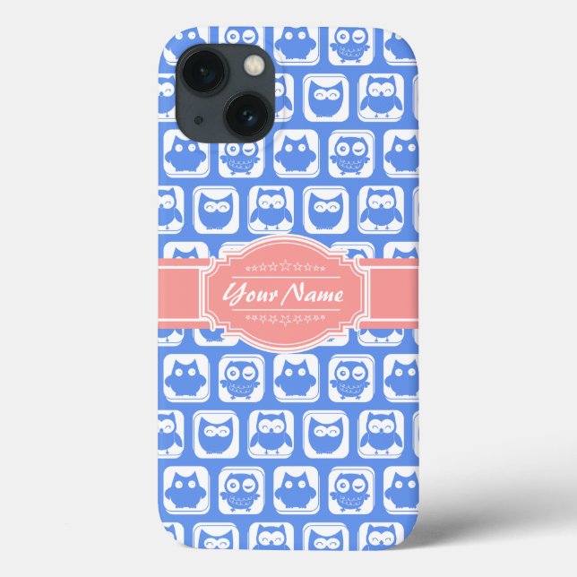 Blue Owl Coral Personalised Name Case-Mate iPhone Case (Back)