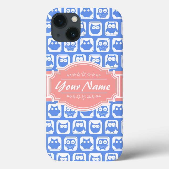 Blue Owl Coral Personalised Name Case-Mate iPhone Case (Back)