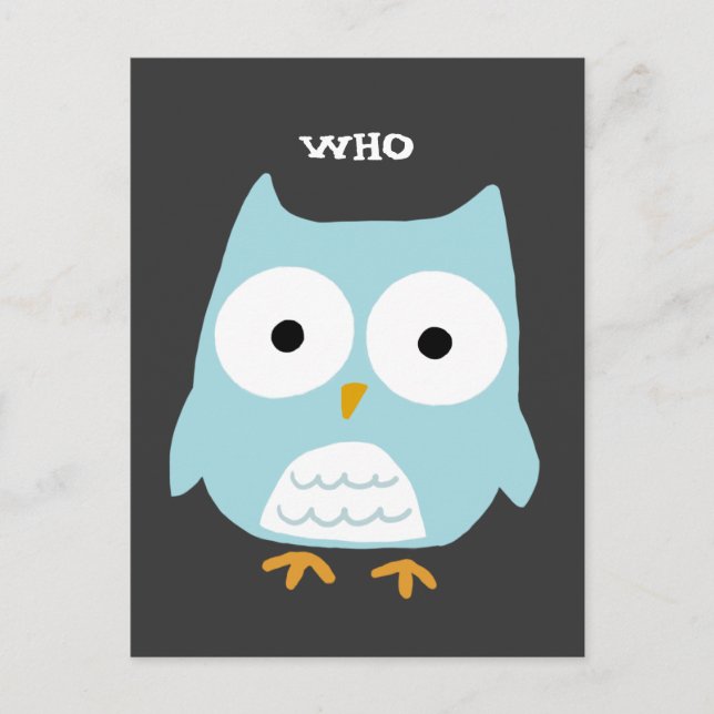 Blue Owl | Cute Cartoon Owl Postcard (Front)
