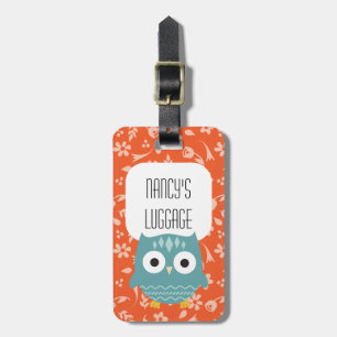 Blue Owl Cute Woodland Animal Luggage Tag