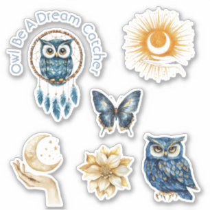 Blue Owl Dream Catcher Moon Stars Butterfly