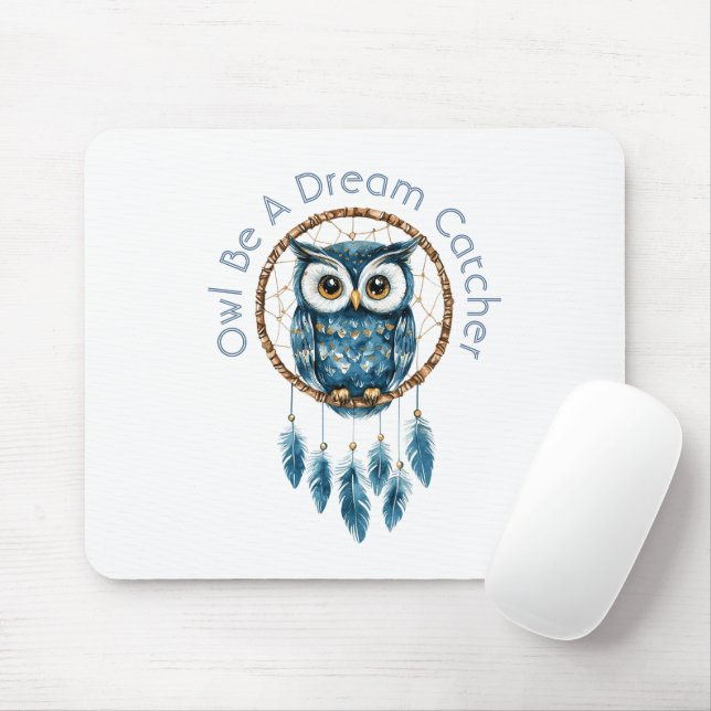 Blue Owl Dream Catcher Mouse Mat (With Mouse)