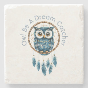Blue Owl Dream Catcher Stone Coaster
