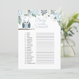 Blue Owl Floral Baby Word Scramble Game Card