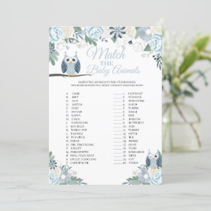 Blue Owl Floral Match The Baby Animals Game Card