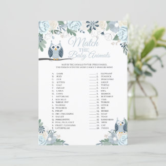 Blue Owl Floral Match The Baby Animals Game Card