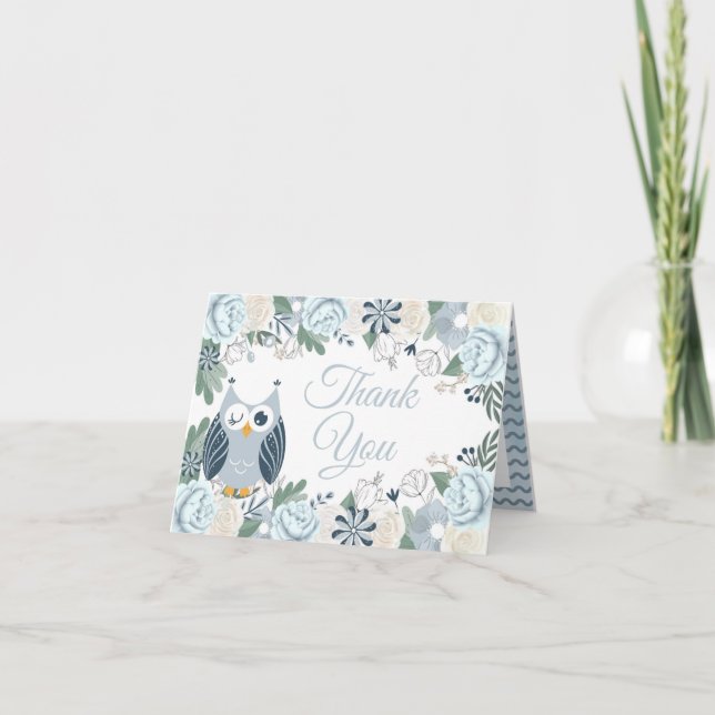 Blue Owl Floral Thank You Card (Front)