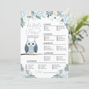 Blue Owl Floral What's In Your Purse Game Card