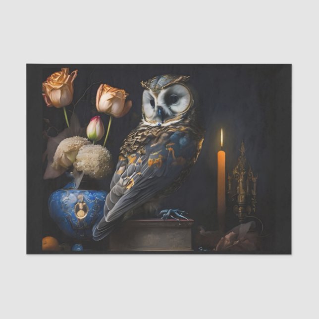 Blue Owl & Flowers Tissue Paper (Front)