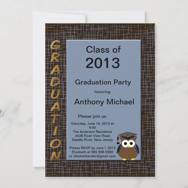 Blue Owl Graduation Invitation (Front)