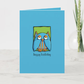 Blue Owl green blue Birthday Card