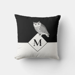 Blue Owl Grey Monogram name Bathroom Cushion