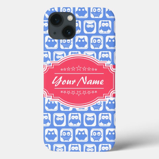 Blue Owl Hot Pink Personalised Name Case-Mate iPhone Case (Back)