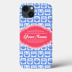 Blue Owl Hot Pink Personalized Name iPhone 13 Case