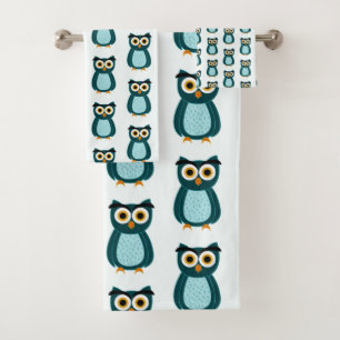 Blue Owl illustration Bath Towel Set
