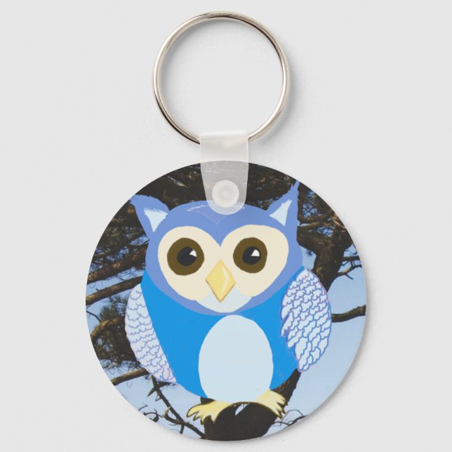 Blue Owl in a Tree Key Ring (Front)