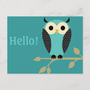 Blue Owl On Limb Hello Postcard
