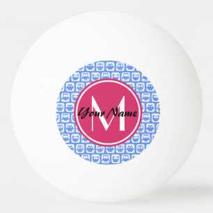 Blue Owl Pattern Pink Custom Monogram Personalized Ping Pong Ball