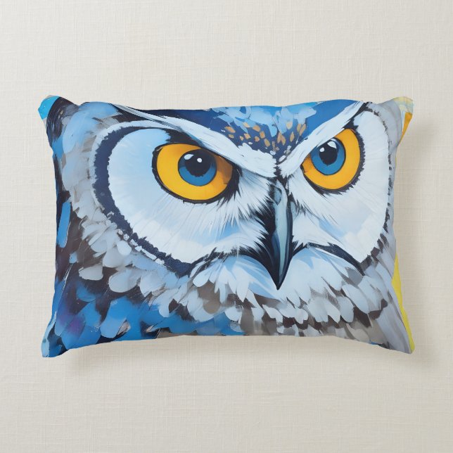 Blue Owl Portrait Paintings Decorative Cushion (Front)