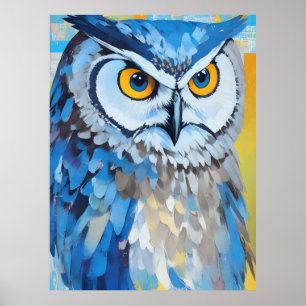 Blue Owl Portrait Paintings Poster