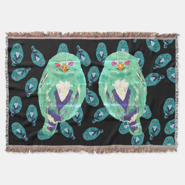 Blue Owl Throw Blanket (Front)