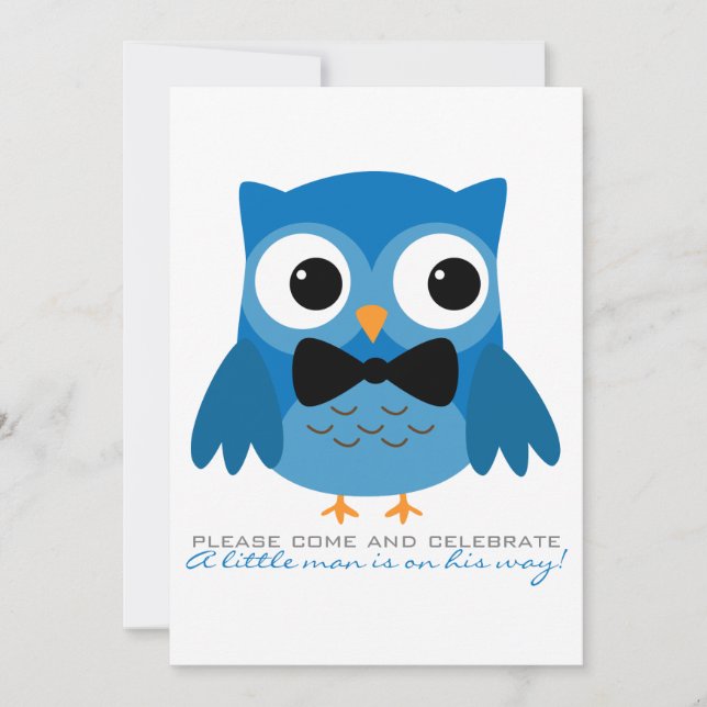 Blue Owl with Bow Tie Baby Shower Invitation (Front)