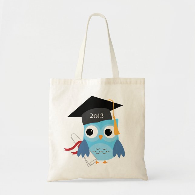 Blue Owl with Diploma Class of Graduation Tote Bag (Front)