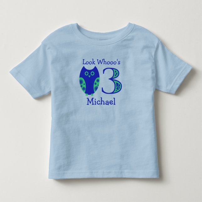 Blue Owls 3rd Birthday Personalised T-Shirt (Front)