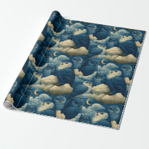 Blue Owls and Starry Night Clouds Nursery Birthday
