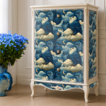 Blue Owls and Starry Night Clouds Nursery Decor