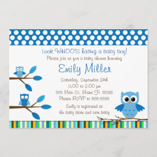 Blue Owls Baby Boy Shower Party Invitation