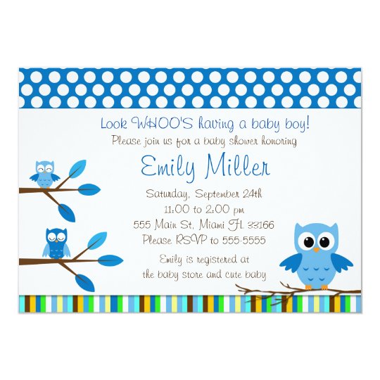 Blue Owls Baby Boy Shower Party Invitation
