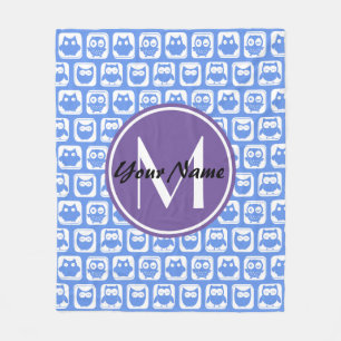 Blue Owls Custom Monogram Fleece Blanket