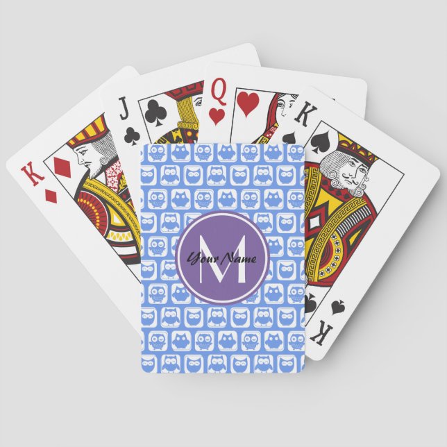 Blue Owls Custom Monogram Playing Cards (Back)