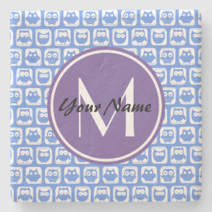 Blue Owls Custom Monogram Stone Coaster