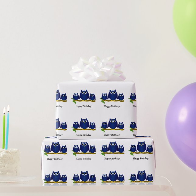 Blue Owls Design Birthday Gift Wrapping Paper (Party Gifts)