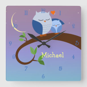 Blue Owls Personalised Wall Clock