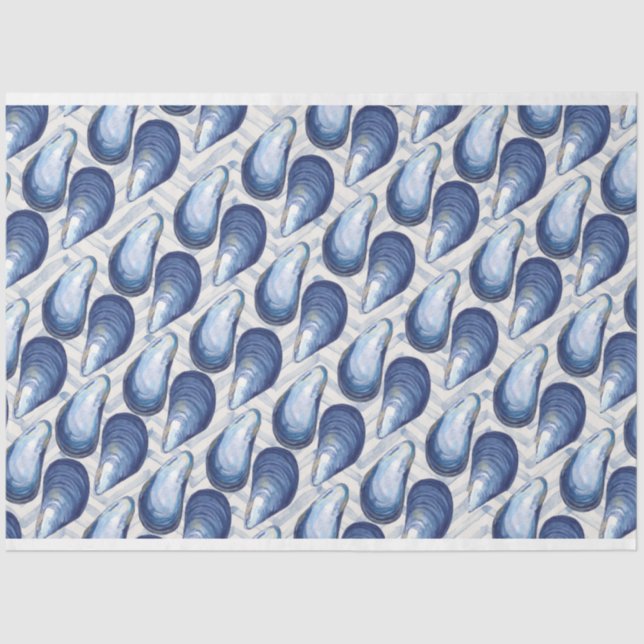Blue oysters on chevron background tissue paper (Front)
