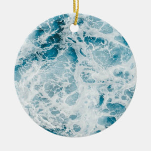 Blue Pacific Ocean Wave Ceramic Tree Decoration