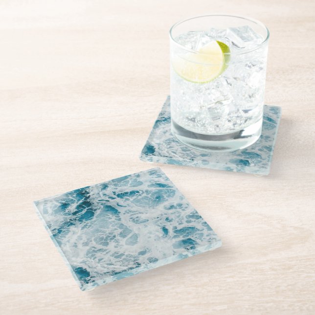 Blue Pacific Ocean Wave Glass Coaster (Angled)