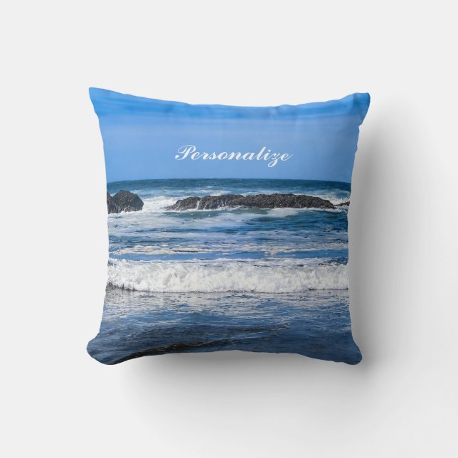 Blue Pacific Ocean With Name Cushion (Front)