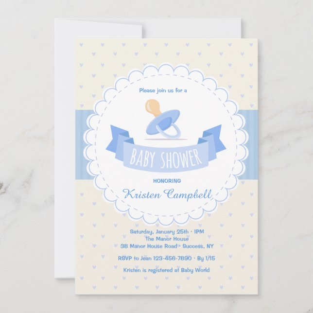 Blue Pacifier Baby Shower Invitation (Front)