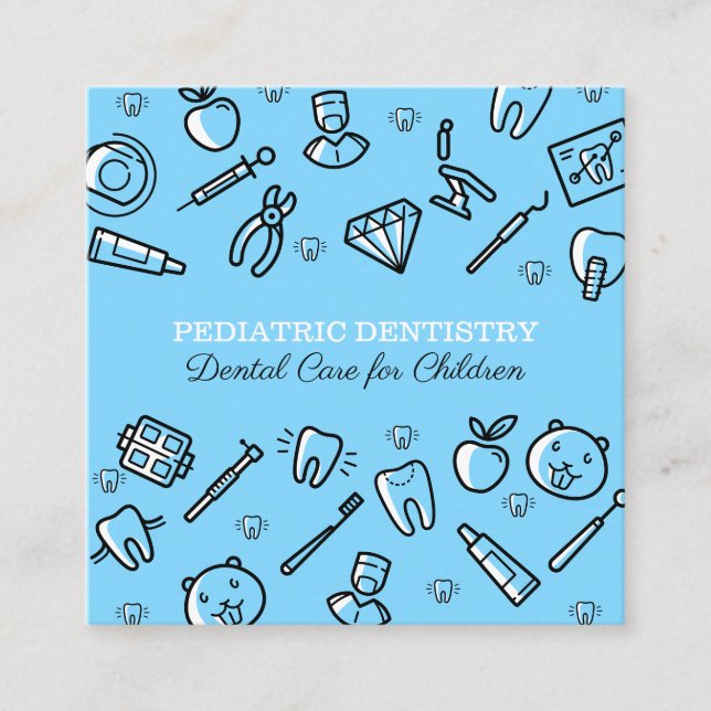 Blue Paediatrics Dentistry Dental Care for Childs Square Business Card (Front)