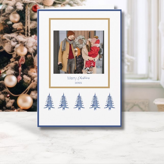 Blue Pagoda Christmas Trees 1-Photo  Card (Blue Pagoda Christmas Trees 1-Photo Card)