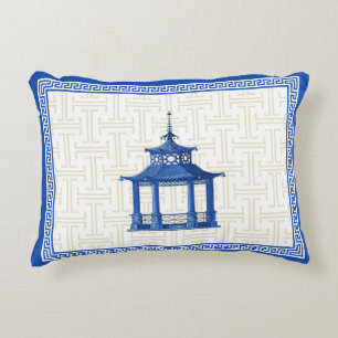 Blue Pagoda on Fret Pillow