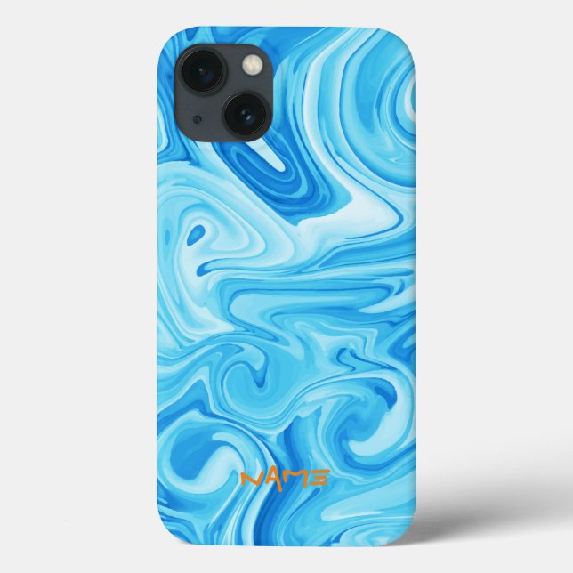 Blue Paint Art NAME Modern Surfer Ocean Water Case-Mate iPhone Case (Back)