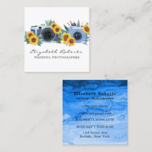 Blue Paint Camera Sunflower Wedding Photographer Square Business Card
